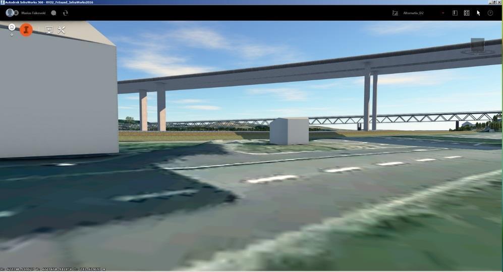 C2: Alternativet krysser Glomma nord for eksisterende bro og vil ligge i nærheten av det sikrede friluftsområdet Stasjonsstranda. Turveien vil krysses i likhet med alt. A. Lokalveger må legges om ved vestre brohode.