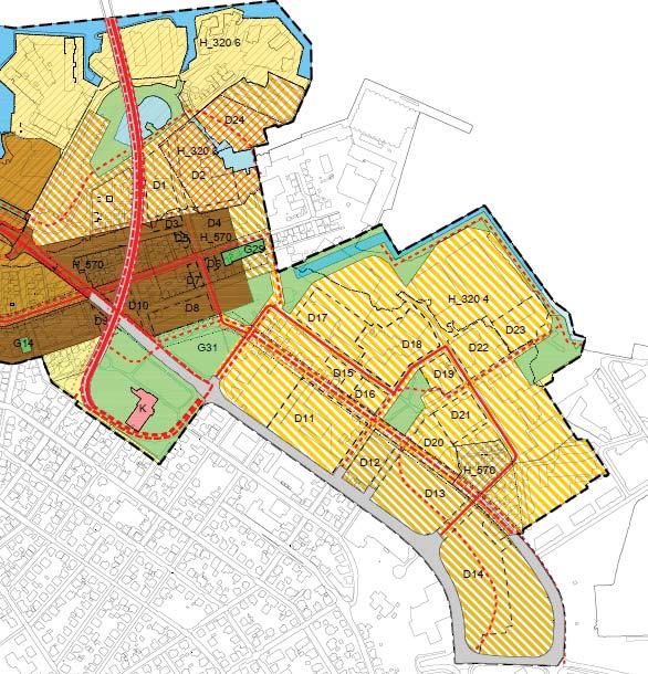 102 Figur 90: Utsnitt plankart Byggeområdene som inngår i planavgrensningen vises også generelt som enten sentrumsformål eller kombinert formål.