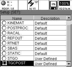 Acum cu un ENTER selectam si intram in setul de configurare TGCPOST, si ne va apare ecranul urmator: Selectam GPS, apoi optiunea Tracking, va apare urmatorul ecran, in care definim parametrii legati