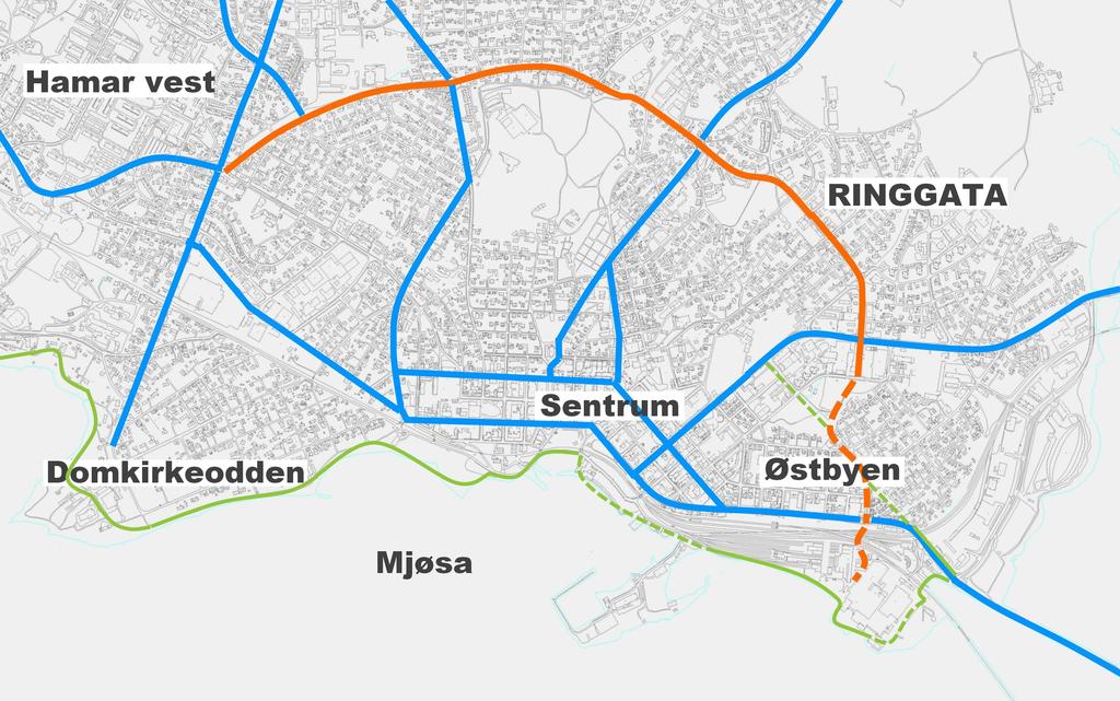 Ringgata planlagt gjennom Briskebyen og Østbyen er en direkte forlengelse av eksisterende Ringgata.