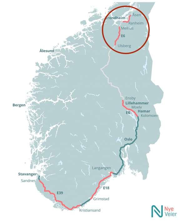 Nye Veier i Trøndelag - omfang Parsell Lengde ÅDT (2014) Antall tunneler Antall bruer * Planstatus Massebalanse Antall toplanskryss Ulsberg - Melhus Pågår, 4 av 6 vedtatt