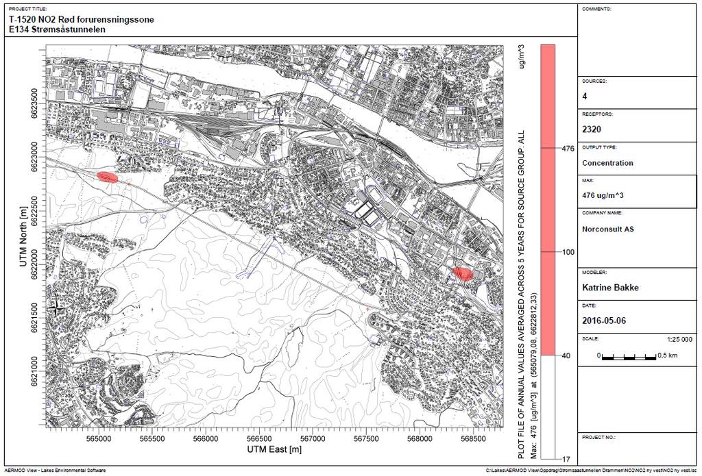 Figur 8: Luftsonekart for E134 Strømsåstunnelen.