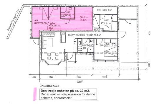 Saken gjelder utelukkende de 30 m2 som opprinnelig var prosjektert til gjesterom, baderom og trapperom i underetasjen.