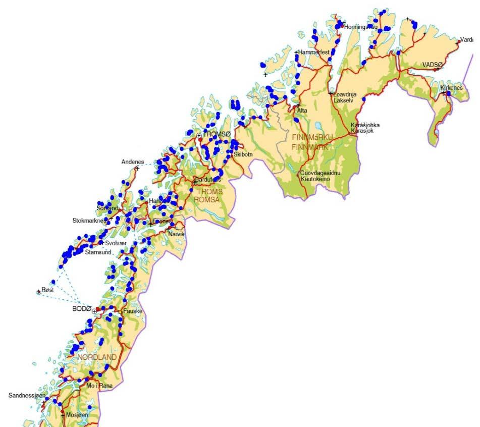 Ca 600 skredpunkt i NordNorge (skredsikringsplanen 2012)