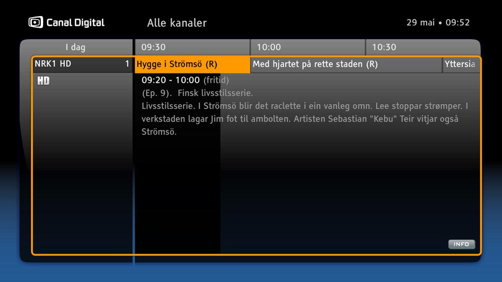 EPG inneholder informasjon om hver kanal som leveres av programtilbyderen.