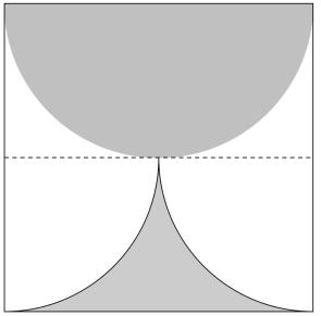 Oppgave 7 Ved å halvere kvadratet slik som figuren viser, vi det grå området i den øverste halvdelen være en halvsirkel med r = a, dvs.