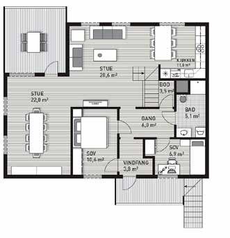 s. 7 Trysilhus EKSTRA Trysilhus EKSTRA PLUSS 3 roms leilighet i 1. eller 2. etasje, på 93 kvm. 5 roms leilighet i 2. pluss loft.