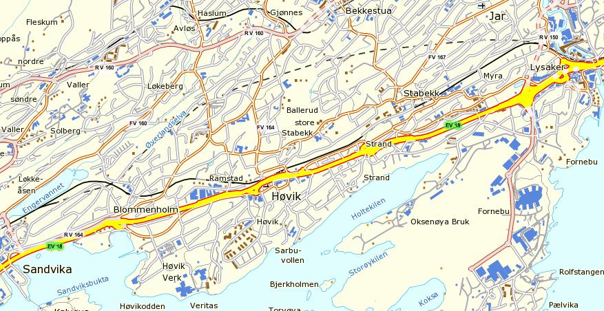 Kart over strekning Strand