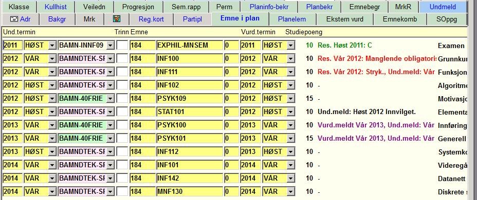 7. Å rydde en utdanningsplan På studentweb er det begrenset hva studentene selv kan gjøre. I registreringsperioden kan de kun gjøre endringer for innværende og kommende semester.