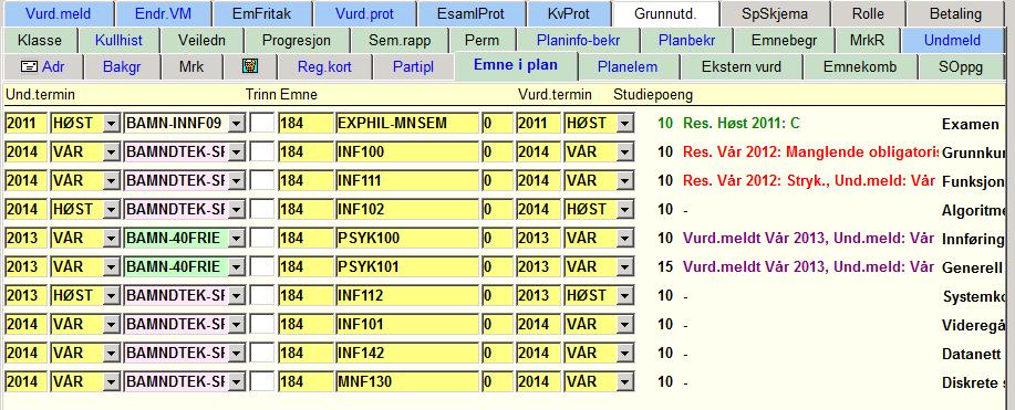 Slette valgfrie emner som ikke er bestått 2. Slette «velg fra liste»-emner som ikke er bestått 3. Flytte obligatoriske emner fremover i tid 4.