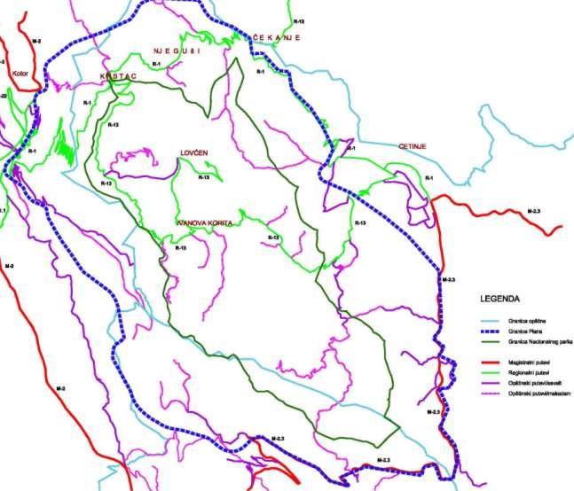 Od regionalnog puta R-1 u Ĉekanju ka sjeveru se odvaja regionalni put R-15 Ĉekanje - Ĉevo - Nikšić na ĉijoj trasi je vaţećim Prostornim planom Crne Gore predviċena izgradnja magistralnog puta od