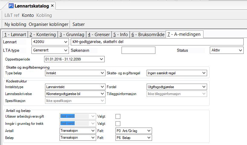 4200M KM-godtgjørelse, skattepl del Denne lønnarten genereres også