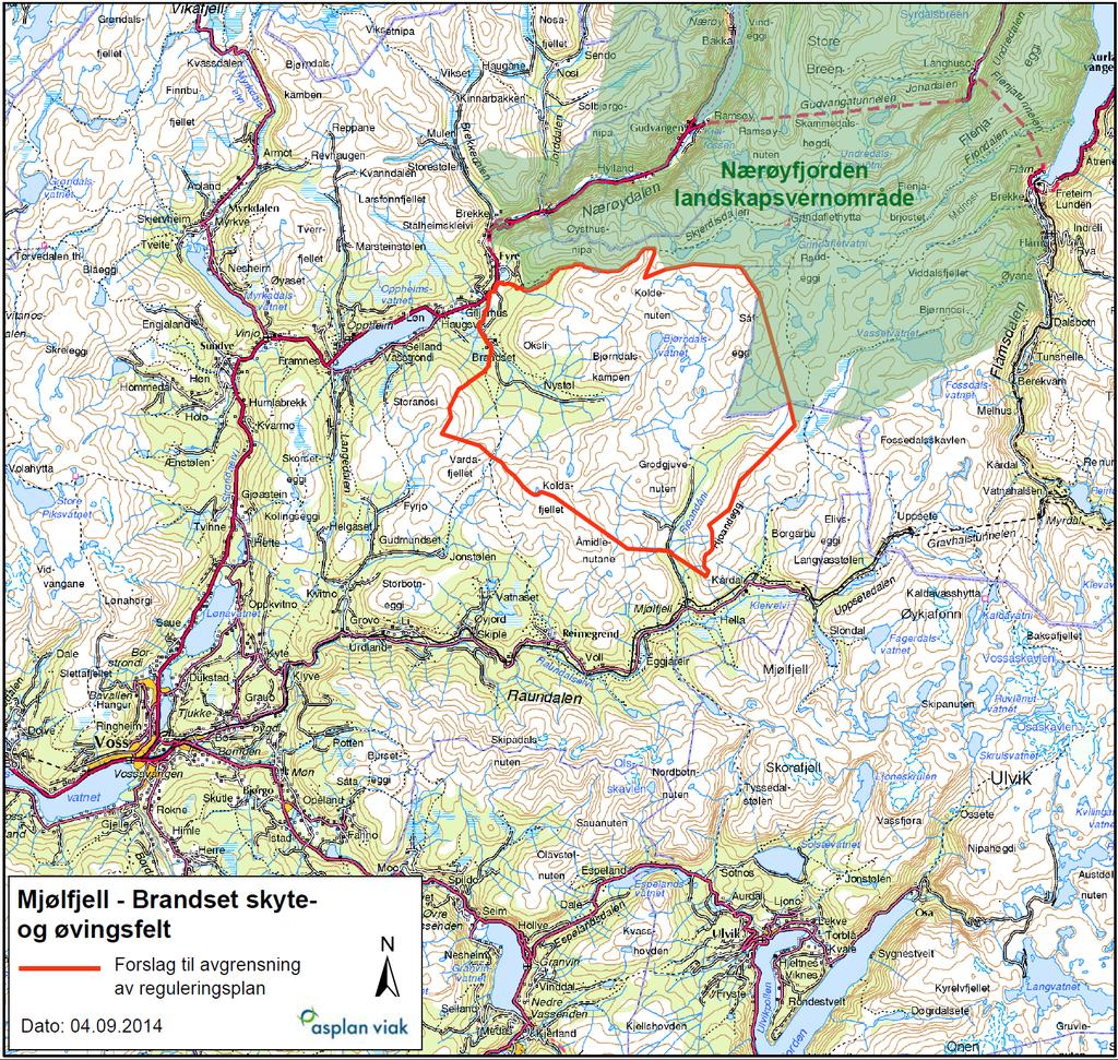 Aurland kommunes del av skyte- og øvingsfeltet er del av Nærøyfjorden landskapsvernområde.