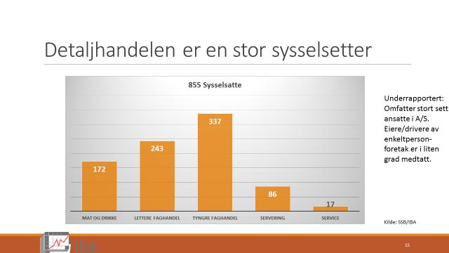 Figur 2,8. Antall sysselsatte i Aurskog-Høland kommune 2014. Kilde SSB/IBA. Imidlertid må vi påpeke at sysselsettingsregisteret er ufullstendig.