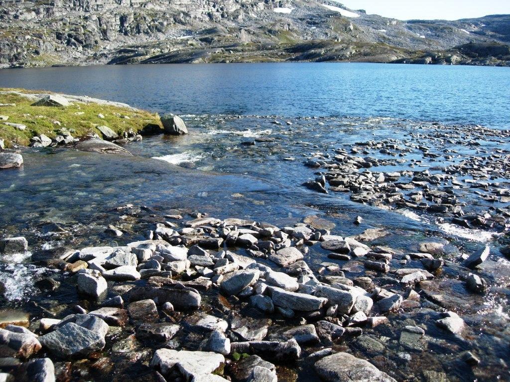 I utløpsbekk (3) (LM 73 568) var det lav vannføring og rolig strøm, bunnsubstratet er hovedsakelig slett fjell, men små flekker med små og store stein som kan være mulig gyteområder.