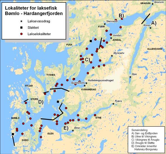 Et eksempel på Nasjonal lakselusovervåkning: Hardangerfjordprosjektet 2004 Fokuserer på interaksjonen av lakselus mellom oppdrettetog vill laksefisk i