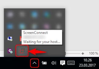 Når installasjonen er ferdig vil man få opp et ScreenConnect-ikon nede i høyrehjørne. Dette betyr at klienten har blitt installert.