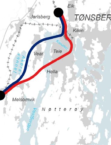 Korridorer som utredes videre Tønsberg Stokke Korridor over Vear