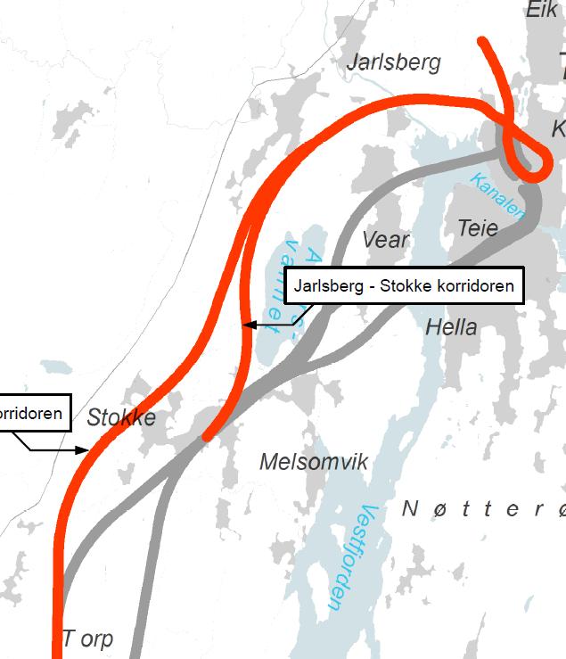 Utredes ikke: Jarlsberg-korridorene Torp - Gogstad Det er vurdert