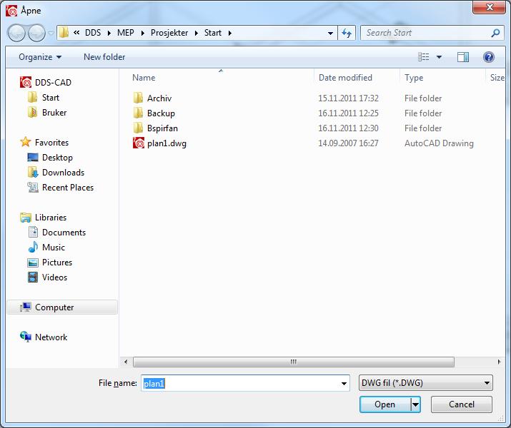 25.11.2011 28 DWG import Kapittel 6 - DWG-import Lagre først mottatt dwg-fil på disken. Vi anbefaler at den lagres i katalogen til gjeldende prosjekt.