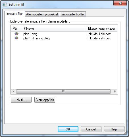 25.11.2011 29 DWG import Valgt dwg fil konverteres til cfi-fil med samme navn og plasseres i modellen. Neste gang knappen filer i modellen åpnes.
