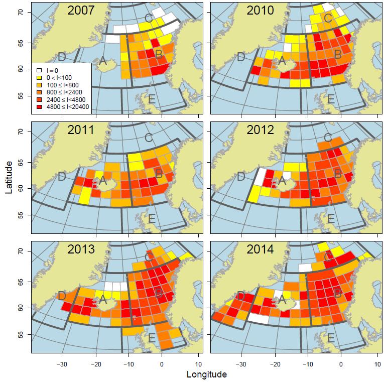 Enorm ekspansjon i utbredelse, tetthet og mengde makrell fra 27 til 214 Nøttestad, L. et al. 216.