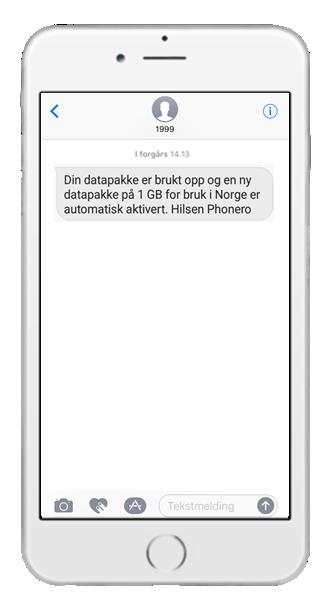 Mobil- profil 2.6.1 Datakontroll Datakontroll sperres man i inkluderte områder når data i månedspakken er brukt opp. Den ansatte vil motta en varsling på SMS.