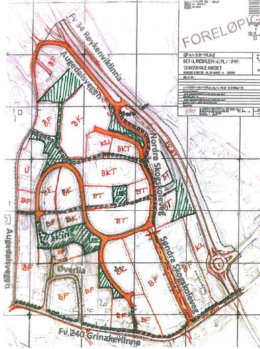 Alternativ 4 All trafikk fra ny bebyggelse + tomannsboligene på gnr. 77 bnr. 143-147 (Groschboligene) via eksist.