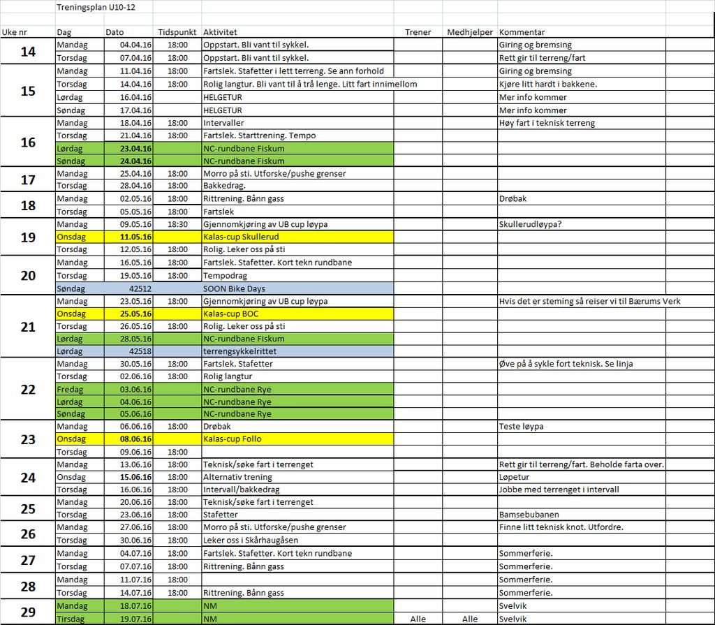 Treningsplan Ligger på FB-gruppen til Follo Y&F