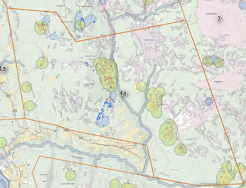 område 3 som ikke legges inn i plankartet. Alle disse er berørt av seterområde og/eller «snaufjell».