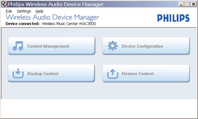 B2 Bruk av WADM Overfør musikk filer fra din datamaskin til Senteret 1 Klikk på Content management