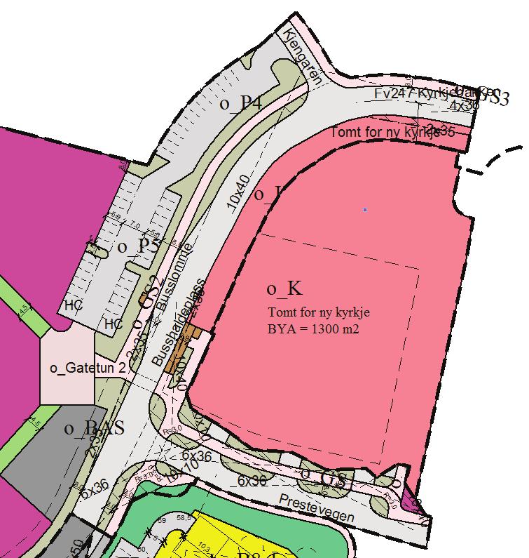 Gjeldande regulering Området er frå før regulert til kyrkje, gravlund og parkering i planid 1230 Haugabakka, vedteken i 1984.