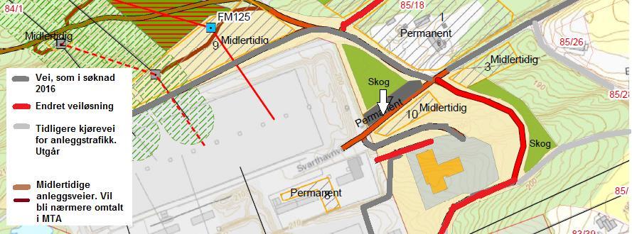 Dagens vei fra Svarthavnveien til ny hovedport i øst Bredde/ lengde på opprustet vei: 4,5 m bred med breddeutvidelse 7 meter for rigg / parkeringsplass