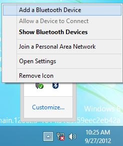 2. Klikk på Bluetooth-logoen i systemstatusfeltet og velg Add a