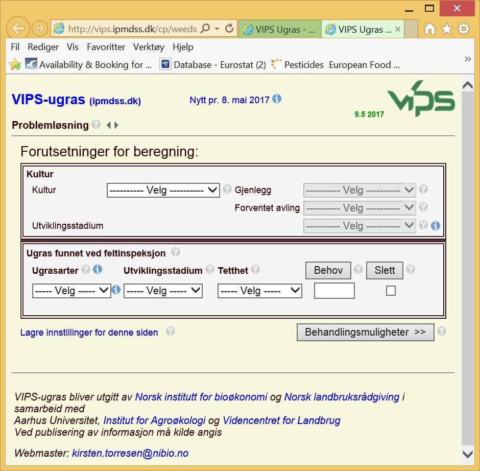 Integrert plantevern VIPS ugras VIPS ugras er et web-basert verktøy til å finne optimalt