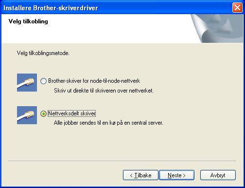 Installere skriverdriveren Windows For brukere av nettverksdelte skrivere Hvis du skal koble til en delt skriver på nettverket, anbefaler vi at du spør systemansvarlige om skriverkø eller skriverens