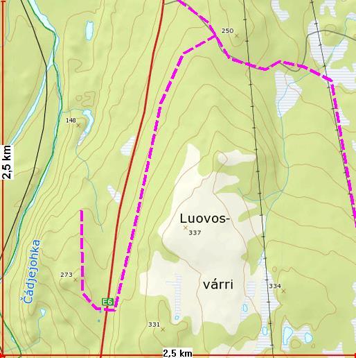 Løype fra nytt hyttefelt ved Lauvkavann nord til gammel traktorvei midt i Louvvosvarre til ny løype mellom Gagga hyttefelt og Lauvkavann.