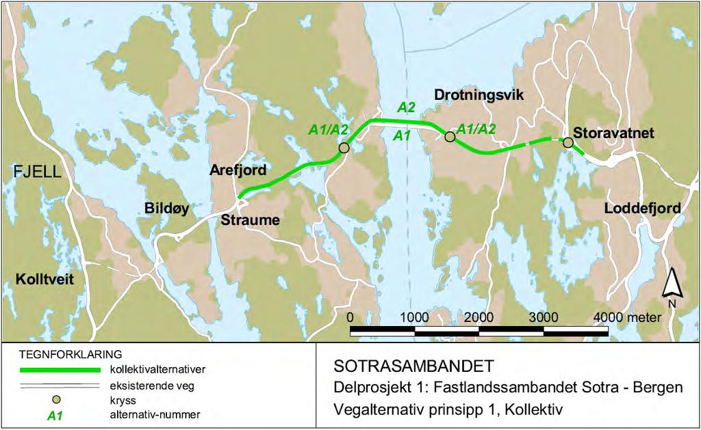 Prinsipp 1: Kollektivalternativ Prinsippet er basert på rikspolitiske retningsliner for samordna areal- og transportplanlegging (RPR) som krev at når kapasitetsproblem i vegsystemet oppstår, skal