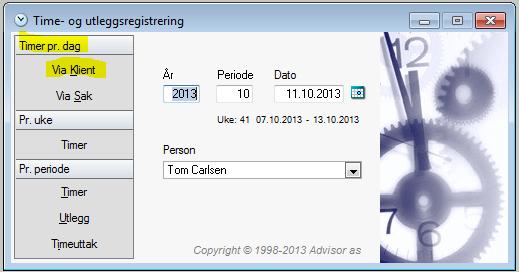Timeregistrering via dagens timeliste (egen timemodul) Timemodulen åpnes fra Åpne-knappen: Periode (måned) og dato registreres.