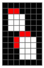 Oppgave 4: Binær morfologi La hvitt være 1 og svart være 0 i bildet under. Anta at vi benytter et 3 x 3 kvadratisk strukturelement med origo i midten.