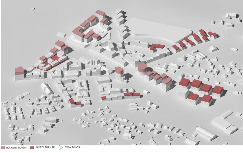 Illustrasjon 3: Viser prinsipp for (varierte) byggehøyder i Vestby sentrum (C. F. Møller Norge og Jaja Architects 2016).