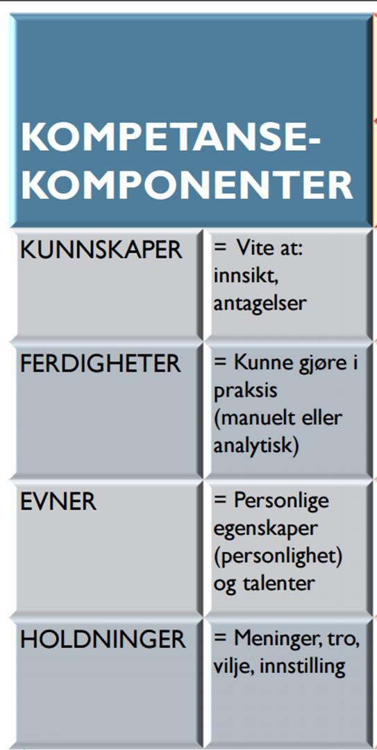 Kompetanse er: å besitte nødvendige kunnskaper, ferdigheter,