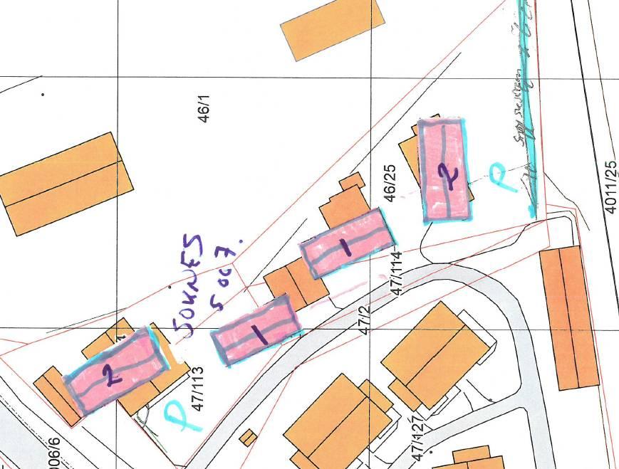 Skisse viser mulig plassering av 4 nye firemannsboliger (16 leiligheter). Detaljreguleringsplan. Soknes 5 og 7 ligger i et område som i kommunedelplanen er avsatt til boligformål.