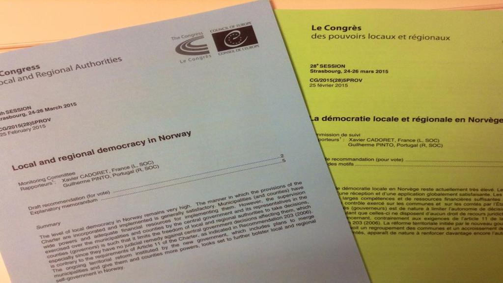 Europarådet Rapport om lokalt og regionalt demokrati i Norge I hovedsak høyt nivå på lokalt og regionalt demokrati i