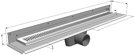 16 Avløpsarmatur Linje vegg 17 Materiale: 1,5 mm rustfritt stål (AISI 304) Overflate: Beiset Membran: Smøremembran eller membranduk.