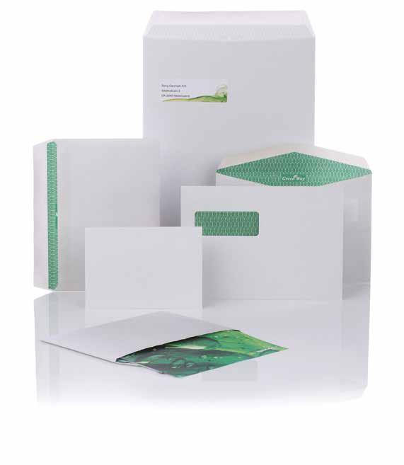 Green Way Green Way er en miljøkonvolutt framstilt av 100% returpapir. Det har et grønt innsidetrykk med bladmotiv som sikrer mot gjennomsyn.