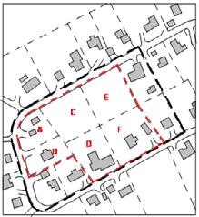 2.5. Eksempler på bruk av 2 bokstav i 2.5.1 Eksisterende byggeområde Figur 3 a viser området med eiendomsgrenser og bebyggelse før det