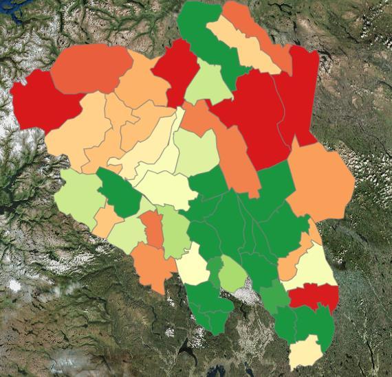 Befolkningsutvikling i 2026 ifølge hovedalternativet (MMMM) MMMM i 2026 Hedmark (%) Oppland (%) Elverum 11,2 Lunner 10,1 Hamar 8,0 Gjøvik 9,1 Stange 7,9 Lillehammer 9,0