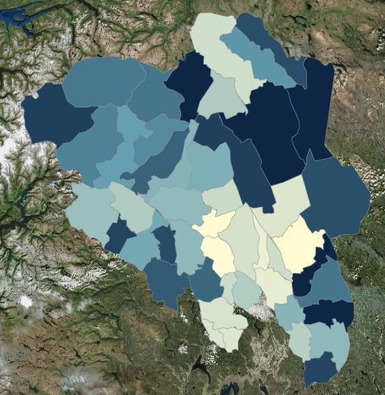 Andel av befolkningen i alderen 70+ i år 2040 uten innvandring (MMM0) MMM0 i år 2040 Hedmark Andel 70+ i % Oppland Andel 70+ i % Engerdal 36 Skjåk 29 Grue 33 Vestre