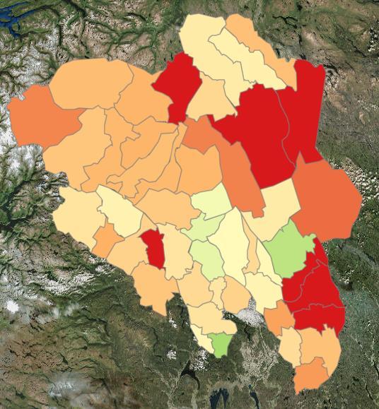 Befolkningsutvikling i 2026 uten flytting (MM00) MM00 i 2026 Hedmark (%) Oppland (%) Elverum 1 Lunner 1 Ringsaker 0 Lillehammer 0 Løten 0 Gjøvik 0 Stange